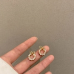 Aros Pasantes Corona de Perlas con Moño Dorado A066