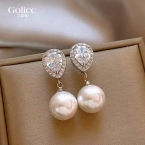 Aros Colgantes Gota de Circonita con Perla A1411