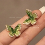 Aros Pasantes Mariposas Cristales Verdes A1650