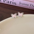 Aros Pasantes Pequeños Mariposa Rosa Pastel Plateados A1761
