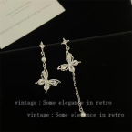 Aros Colgantes Asimétricos Mariposas y Estrellas Plateados A1781