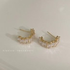 Aros Medialuna Dorados con Circonitas Corte Baguette A1873