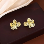Aros Pasantes Flor Tridimensional Texturada Dorados A2015