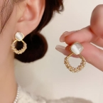 Aros Colgantes Piedra Ópalo y Aro Texturado Dorado A2190