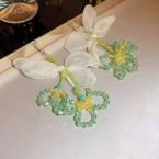 Aros Colgantes con Moño de Gasa y Flores de Cuentas Facetadas A2331