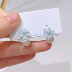 Aros Pasantes Flor Celeste y Perla Colgante A2392