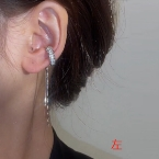 Aro Ear Cuff a Presión con Strass y Cadenas Colgantes Plateado A2581