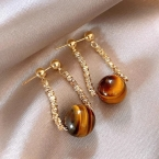 Aros Colgantes Cadena y Esfera Ojo de Tigre A2711