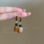 Aros Colgantes Ojo de Tigre y Piedras Naturales A2734