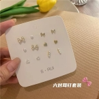 Set x 6 Pares Aros Pasantes Moños y Perlas Dorados A568