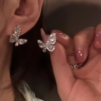 Aros Pasantes Mariposa Brillante con Pavé de Strass Plateados A803