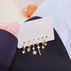 Set de Aros Argollitas Doradas con Dijes Colgantes Strass A887