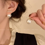 Aros Ear Jacket Barra con Microperlas y Perla Colgante E5893
