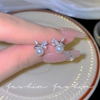 Aros Pasantes Moño con Strass Brillante y Perla E5998