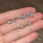 Set x3 Pares de Aros Pasantes Planeta Saturno y Perlas E6774