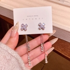 Aros Pasantes Flor con Cadenas Colgantes de Circones E6785