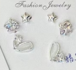 Set de Aros Pasantes Mini Estrellas Corazón y Circonias E6869