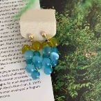 Aros Colgantes Racimo Bolitas Traslúcidas Azul y Verde E6956