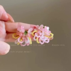 Aros Pasantes Florales Pétalos Rosa y Mostacillas E6960