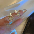 Aros Pasantes Doble Mariposa Cristal y Dorada E6991