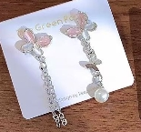 Aros Colgantes Mariposa Brillante Cadena y Perla E7078