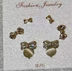 Set de Aros Pasantes Moños Dorados y Piedra Ojo de Gato E7087
