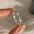 Anillo Caritas Felices Sonrientes y Esmalte Celeste J1146