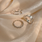 Set de 3 Anillos Plateados Doble Línea y Texturas J348