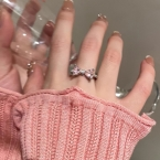 Anillo Moño con Circones Rosas Plateado J845