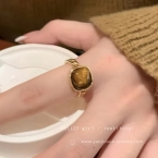 Anillo Cadena Eslabones con Piedra Ámbar J864