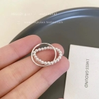 Set de Anillos Dúo Hilera de Perlas y Banda Lisa Plateada J953