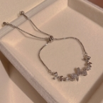 Pulsera Ajustable Plateada con Hojas y Mariposas de Circonita S248