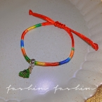 Pulsera de Hilo Multicolor de la Suerte con Dije Verde Esmaltado S405