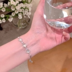 Pulsera Plateada Eslabones Corazón Halo con Circonias y Piedra Lunar S415