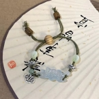 Pulsera de Cordón con Pez de Jade y Cuentas de Madera S540