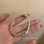 Pulsera Ajustable de Cordón Trenzado con Tubos Símil Bambú S582