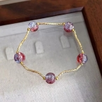 Pulsera Dorada con Cuentas de Vidrio Craquelado Multicolor S620