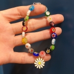 Pulsera de Cuentas Millefiori Murano con Dije Margarita S657