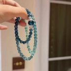 Pulsera Doble Cuentas de Cristal Azul Océano Facetado S785