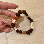 Pulsera Elástica con Cuentas Grano de Café y Dije Perrito S794